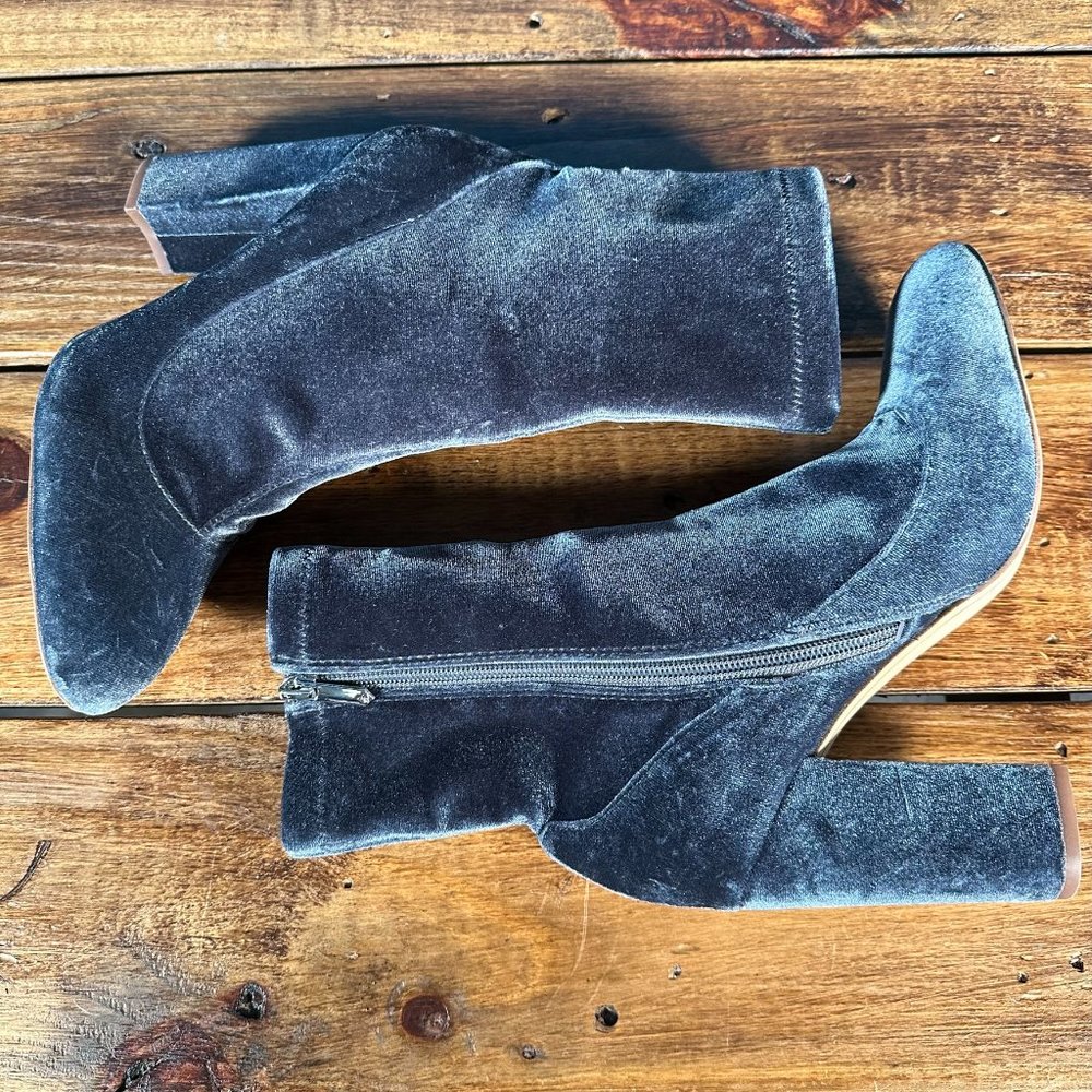 Sam Edelman Calexa Velvet Mid Calf Sock Heeled Bootie Gray - Picture 11 of 11